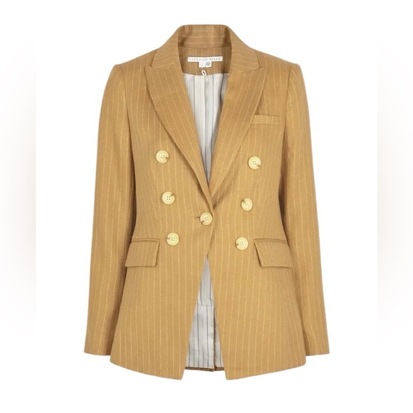 Veronica Beard‎ Gaya Linen-Blend Pinstriped Dickey Blazer Camel - Picture 5 of 11